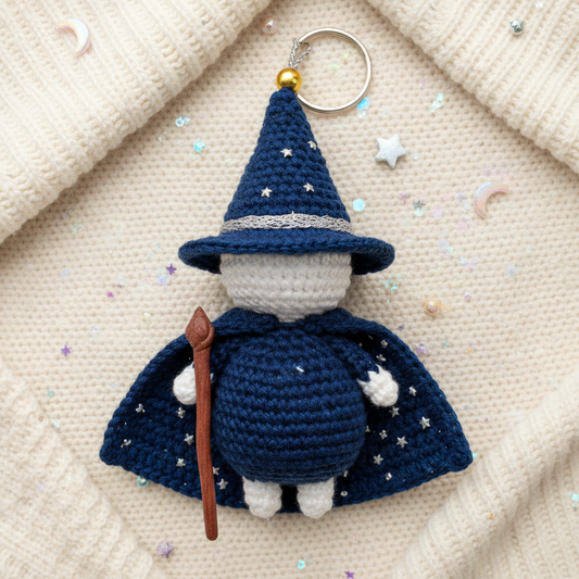 Handmade crochet wizard keyring