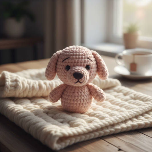 Crochet teddy dog in pink