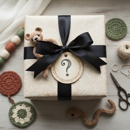 Snuggly Stitches mystery crochet box with ribbon