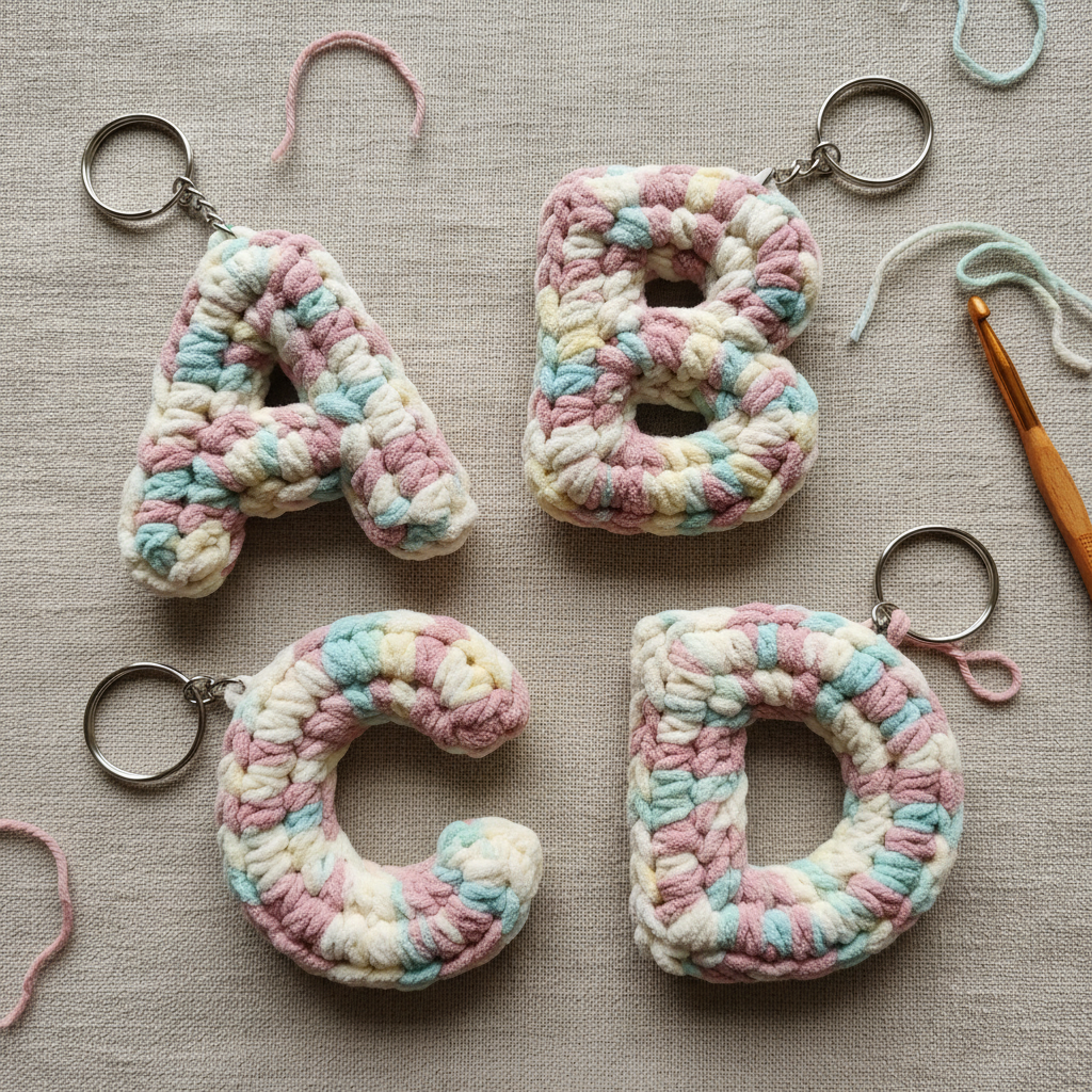 Collection of handmade crochet initial keyrings