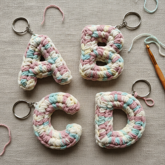 Collection of handmade crochet initial keyrings