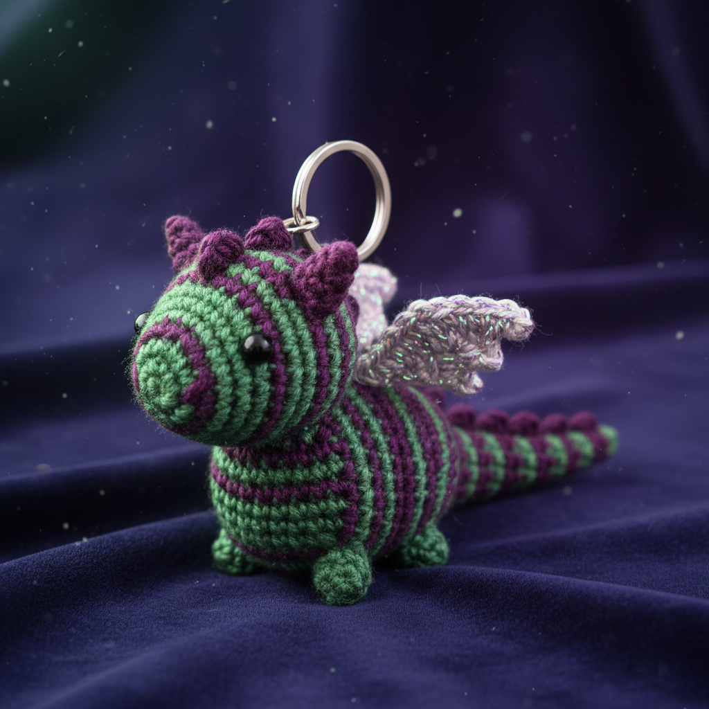 Handmade crochet dragon keyring