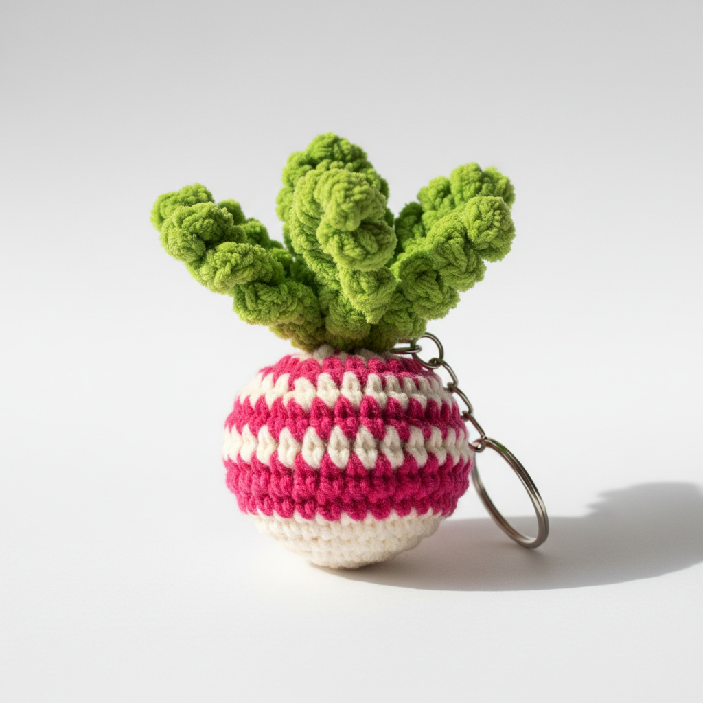 Handmade crochet radish keyring