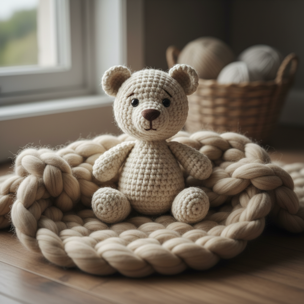 Handmade crochet teddy bear in cream