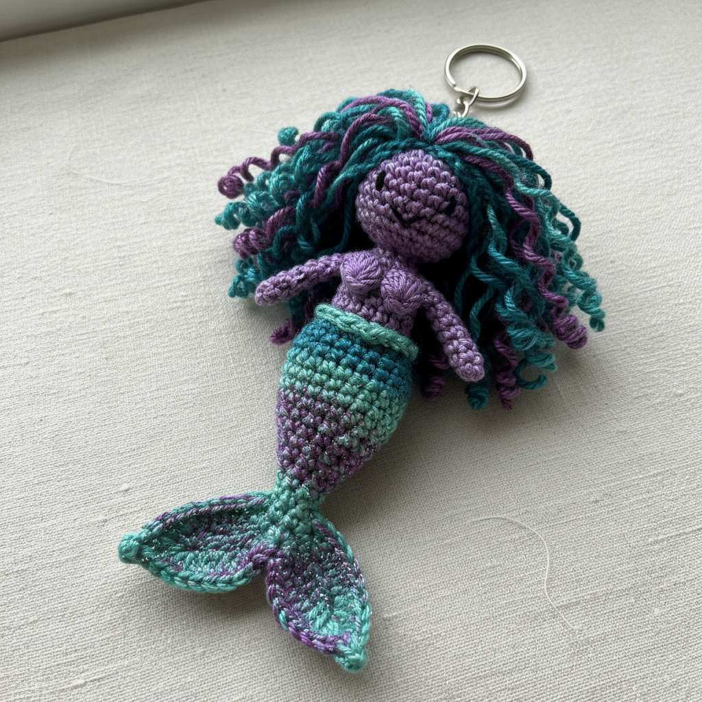 Handmade crochet mermaid keyring