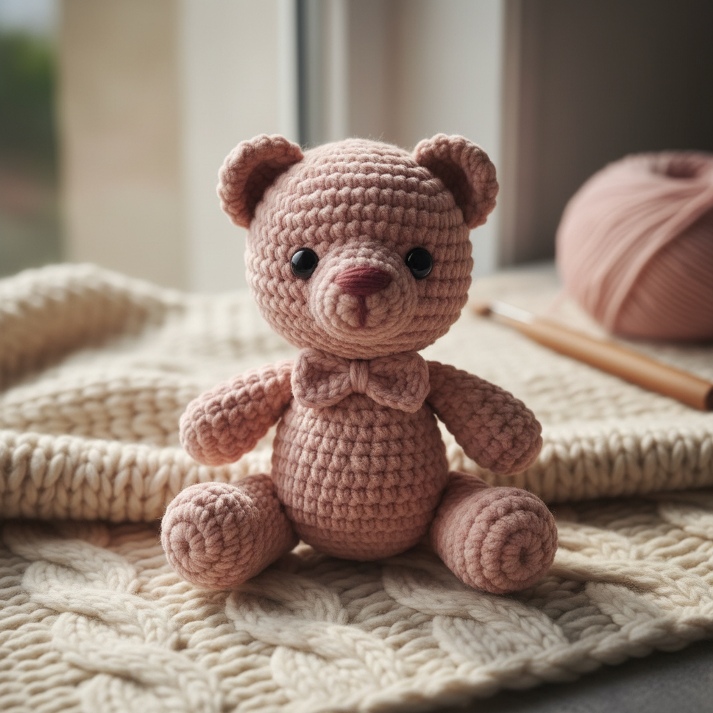 Handmade crochet teddy bear in pink