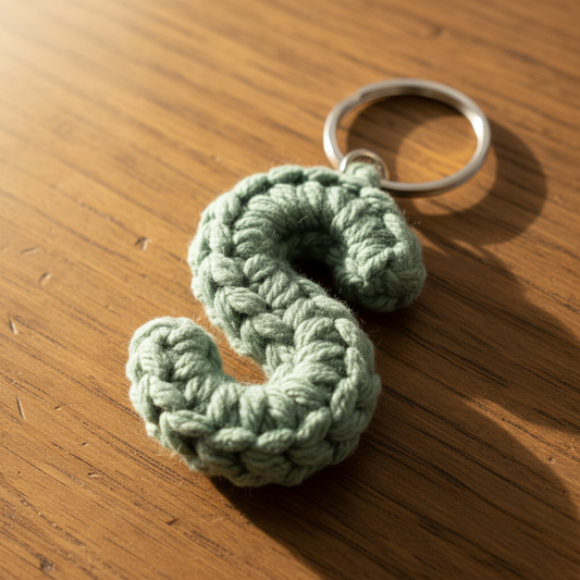 Handmade crochet letter S keyring in sage green