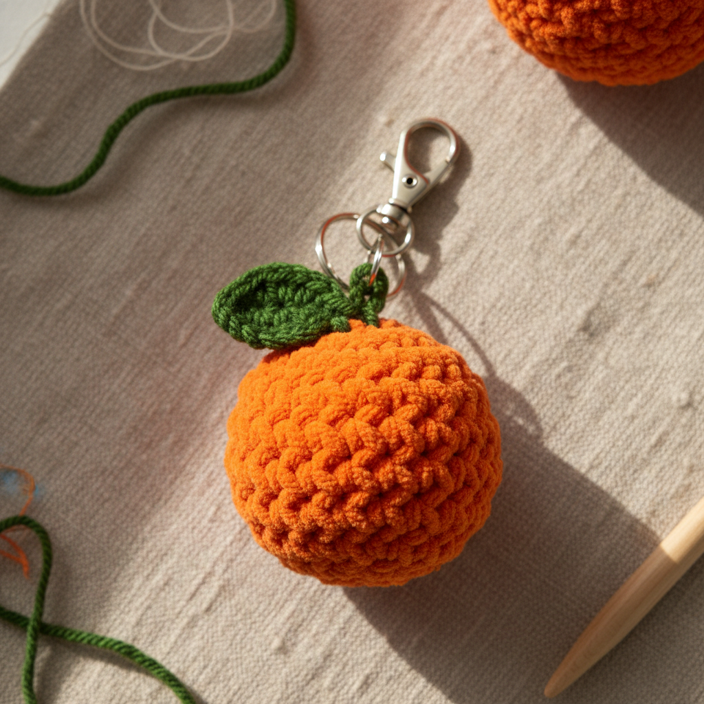 Handmade crochet orange keyring