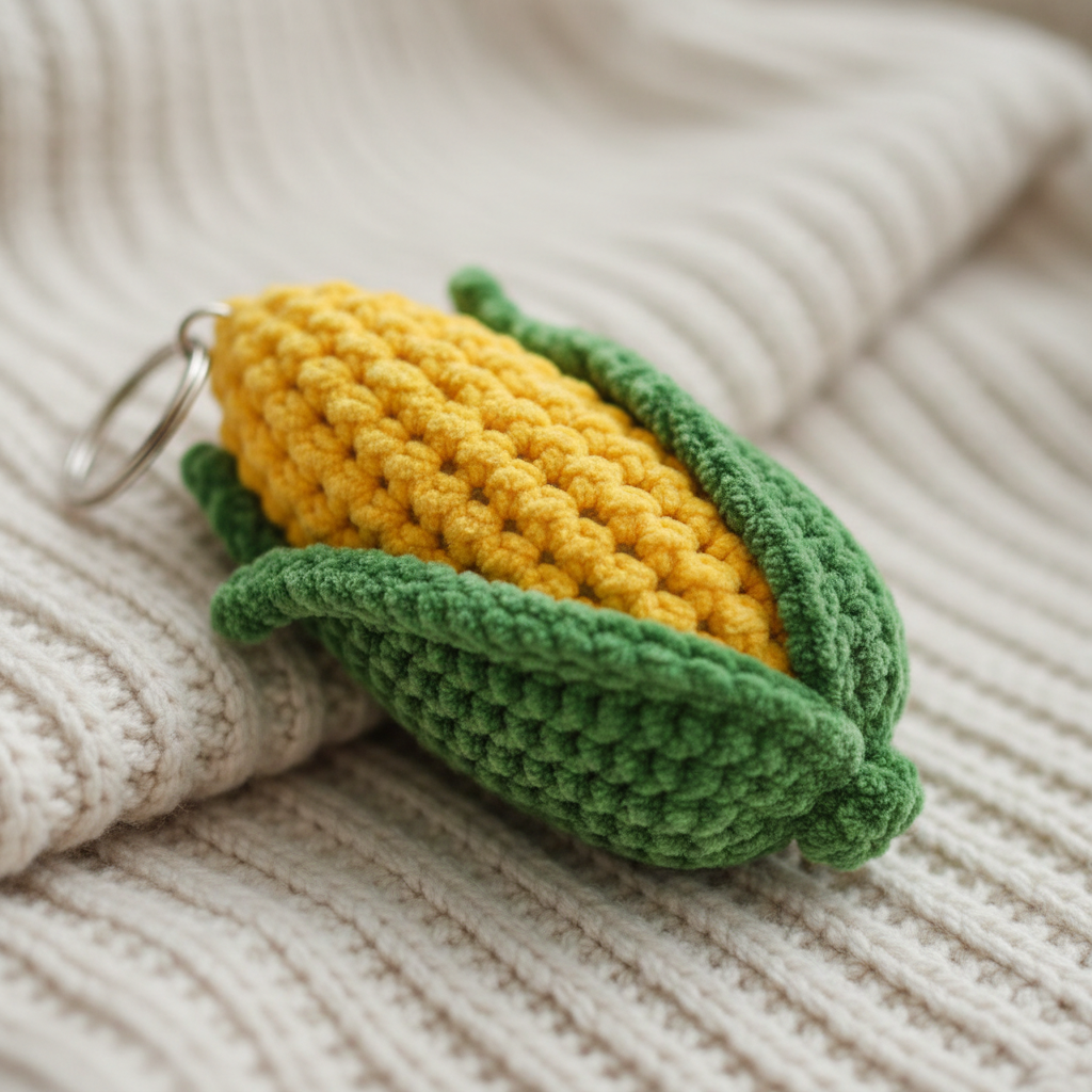 Handmade crochet corn on the cob keyring