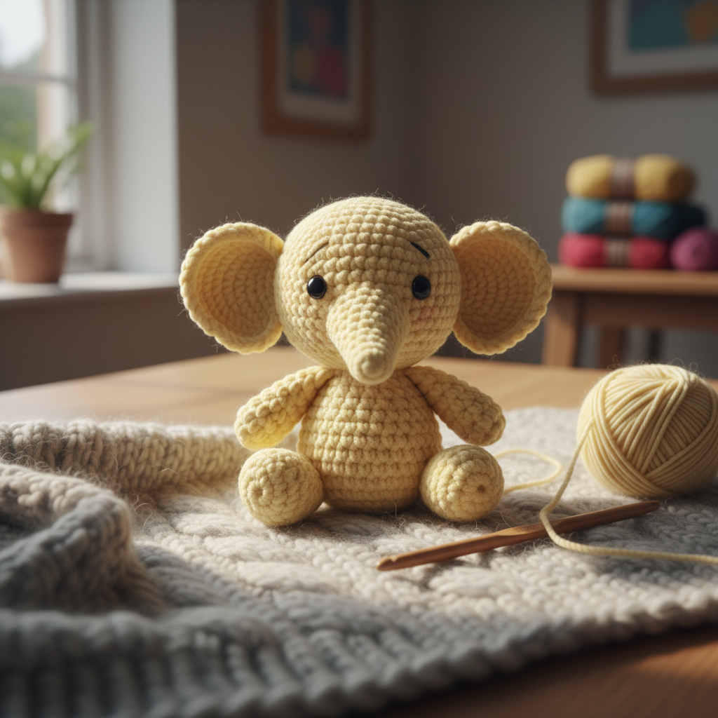 Handmade crochet teddy elephant in yellow