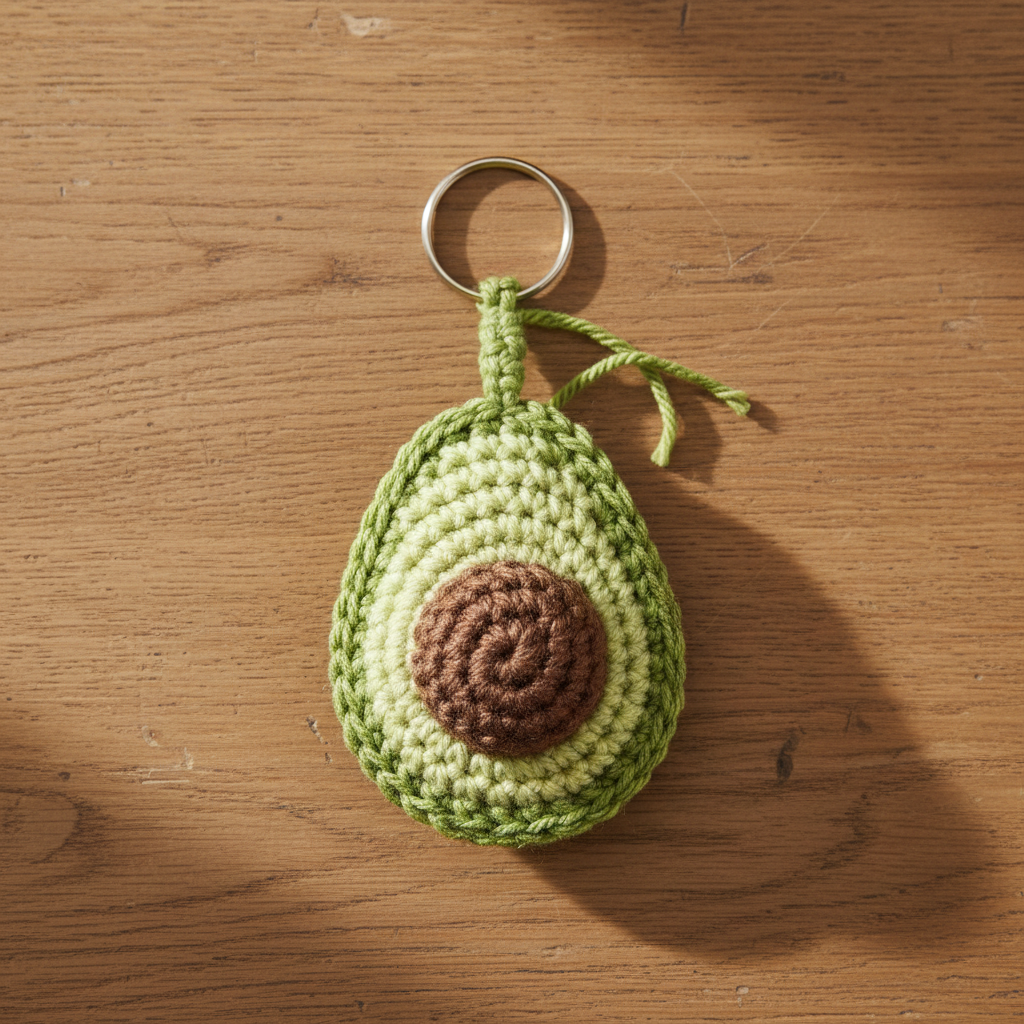 Handmade crochet avocado keyring