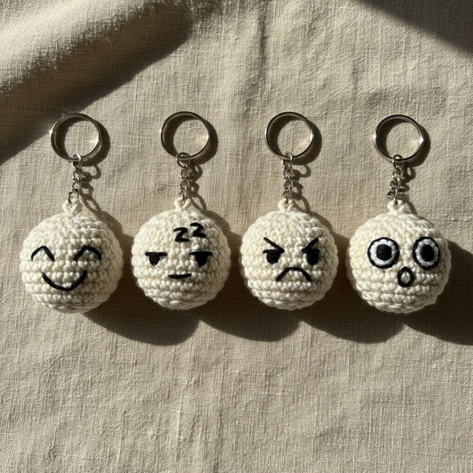All four crochet mood face keyrings collection