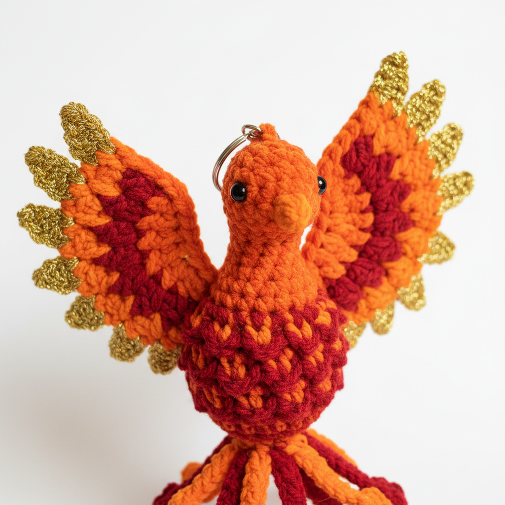Handmade crochet phoenix keyring