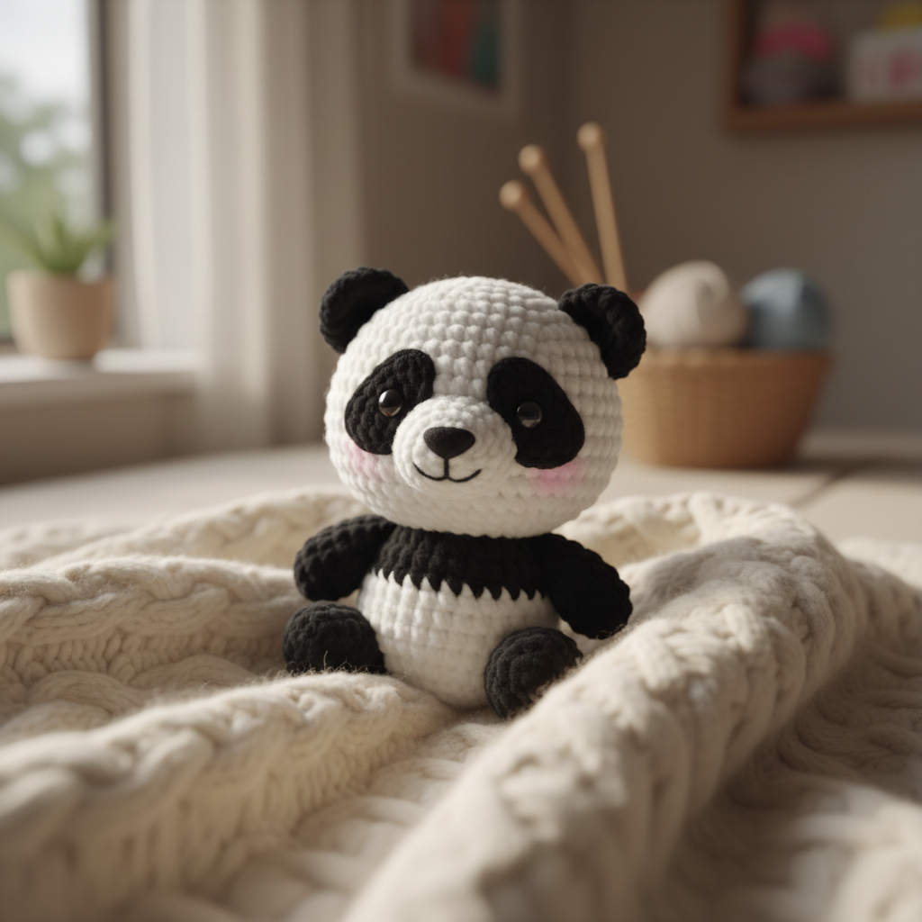 Handmade crochet teddy panda in black and white