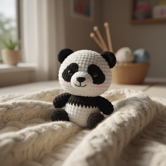 Handmade crochet teddy panda in black and white