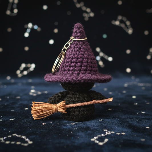 Handmade crochet witch keyring