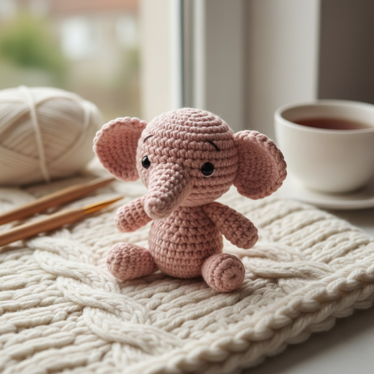 Handmade crochet teddy elephant in pink