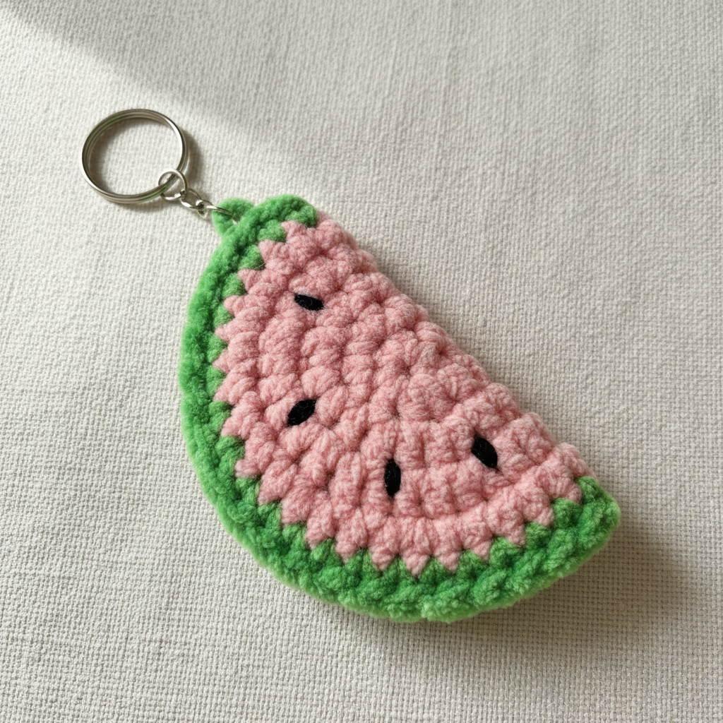 Handmade crochet watermelon slice keyring
