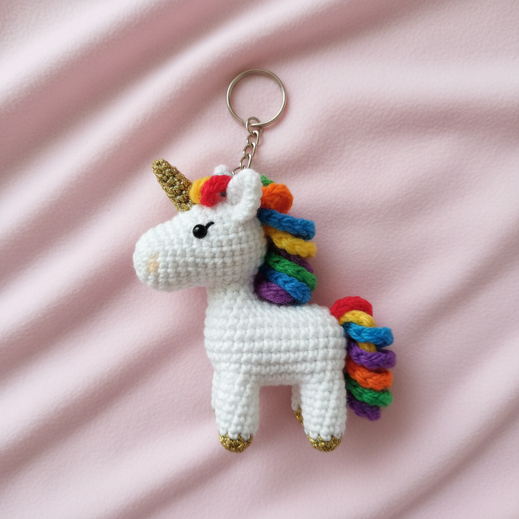 Handmade crochet unicorn keyring