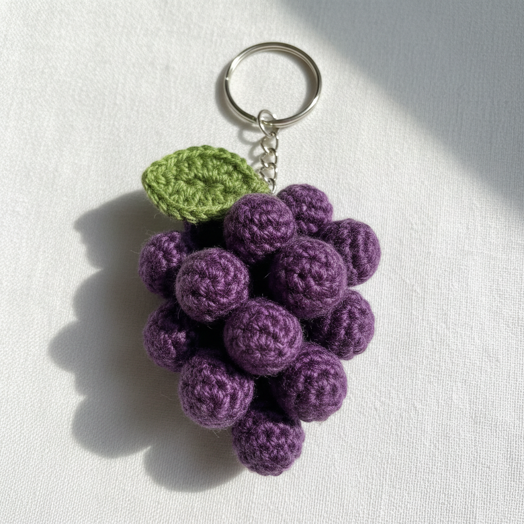Handmade crochet grapes keyring