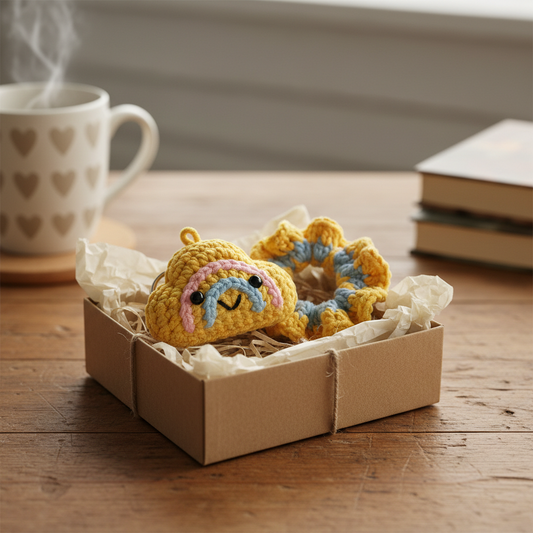 Handmade crochet gift set in kraft box