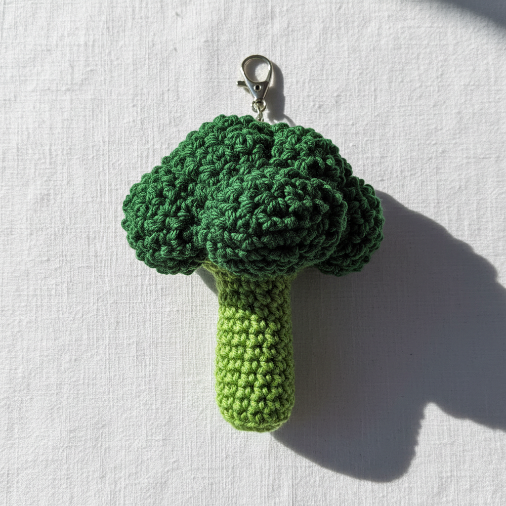 Handmade crochet broccoli keyring