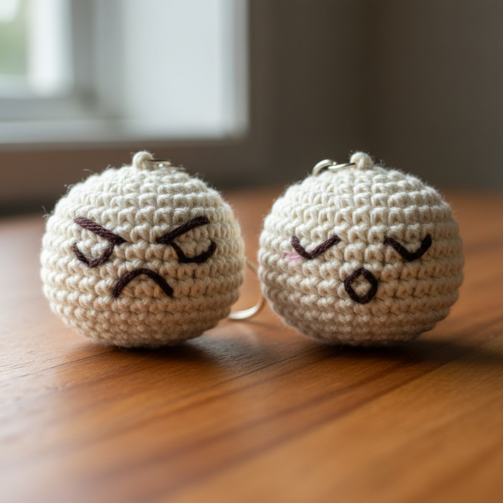 Crochet grumpy and sleepy face keyrings