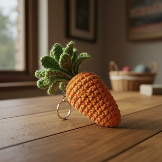 Handmade crochet carrot keyring
